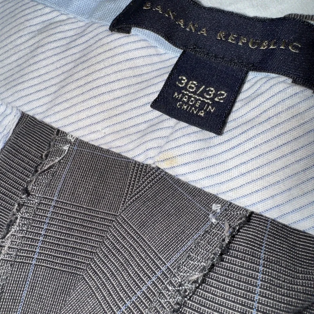 Banana Republic Dress Pants Mens 36x32 Gray Plaid Pinstripe Cotton Office Casual